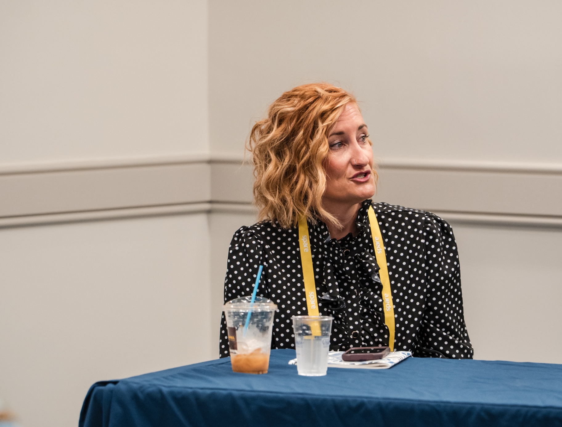 Close-up of a panelist speaking at the Day 1 breakout table