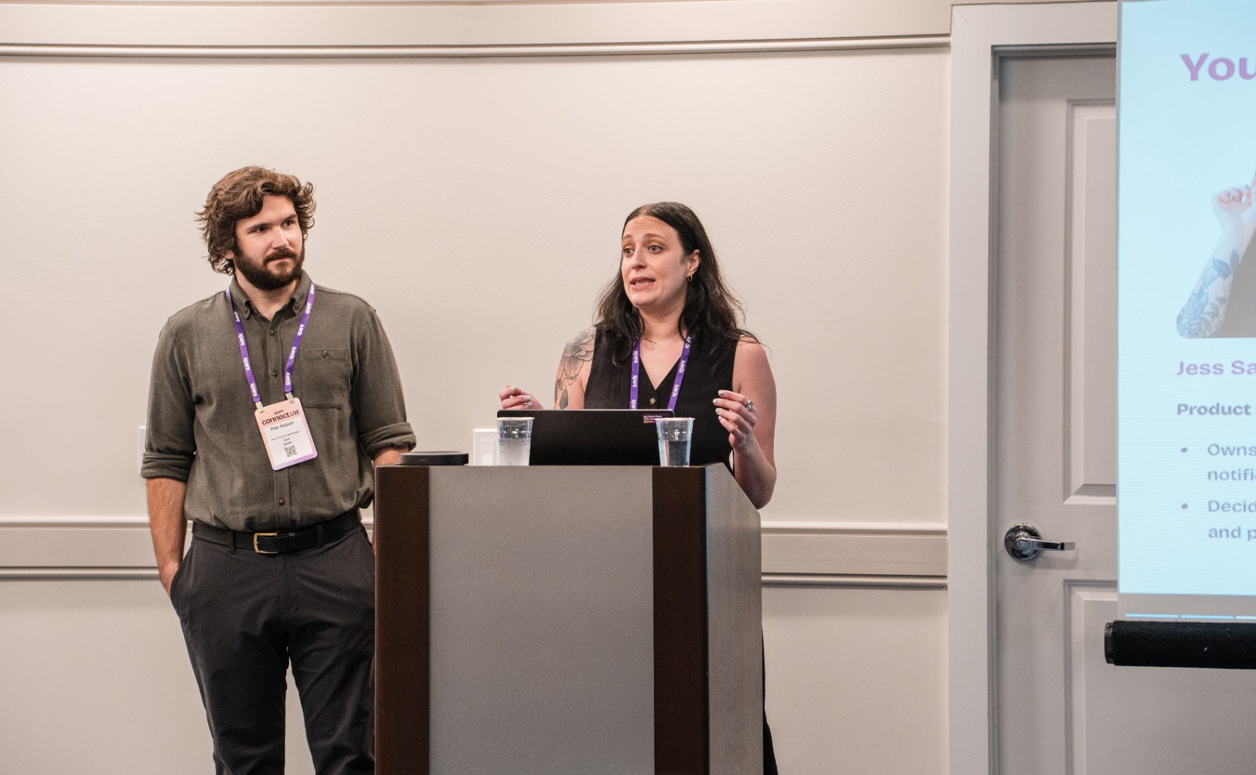 Presenter introducing a co-host during a breakout session